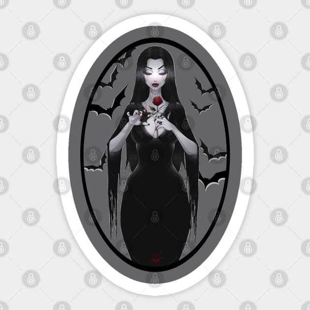 Morticia Addams Sticker by Monstrous1